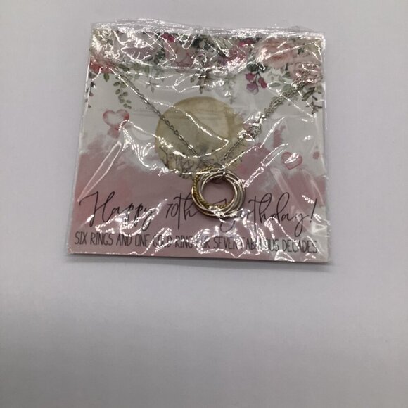 925 Sterling Silver 70th Birthday Necklace Pendant With Six Rings & One Gold Rin - Picture 5 of 16